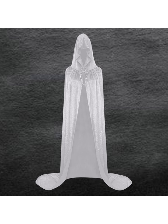Women's Full Length Velvet Hooded Halloween Cape With Floor Sweeping Hem For Themed Events And Holiday Wear White 3XL