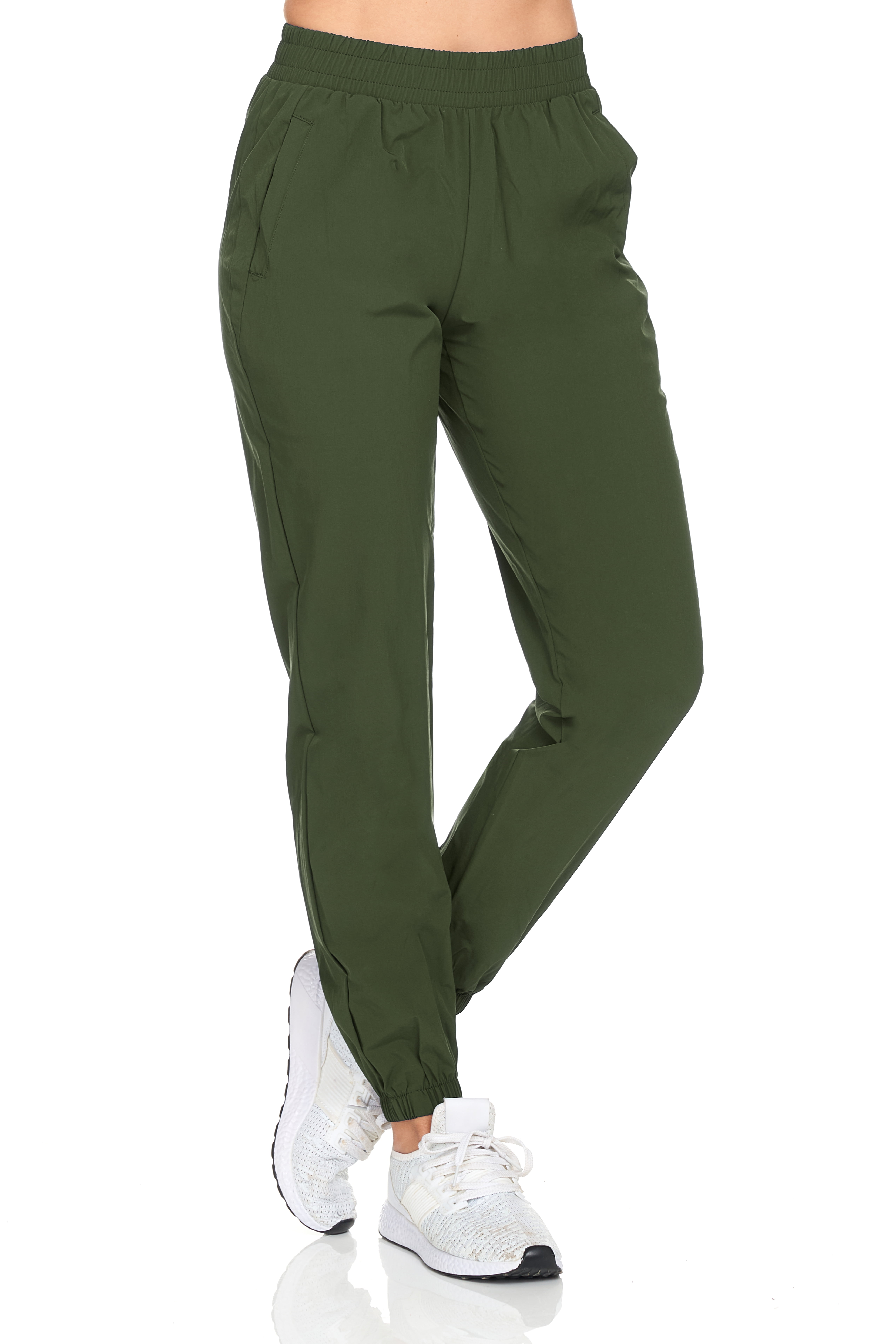Women's Full Length Woven Jogger Pants With Pockets 