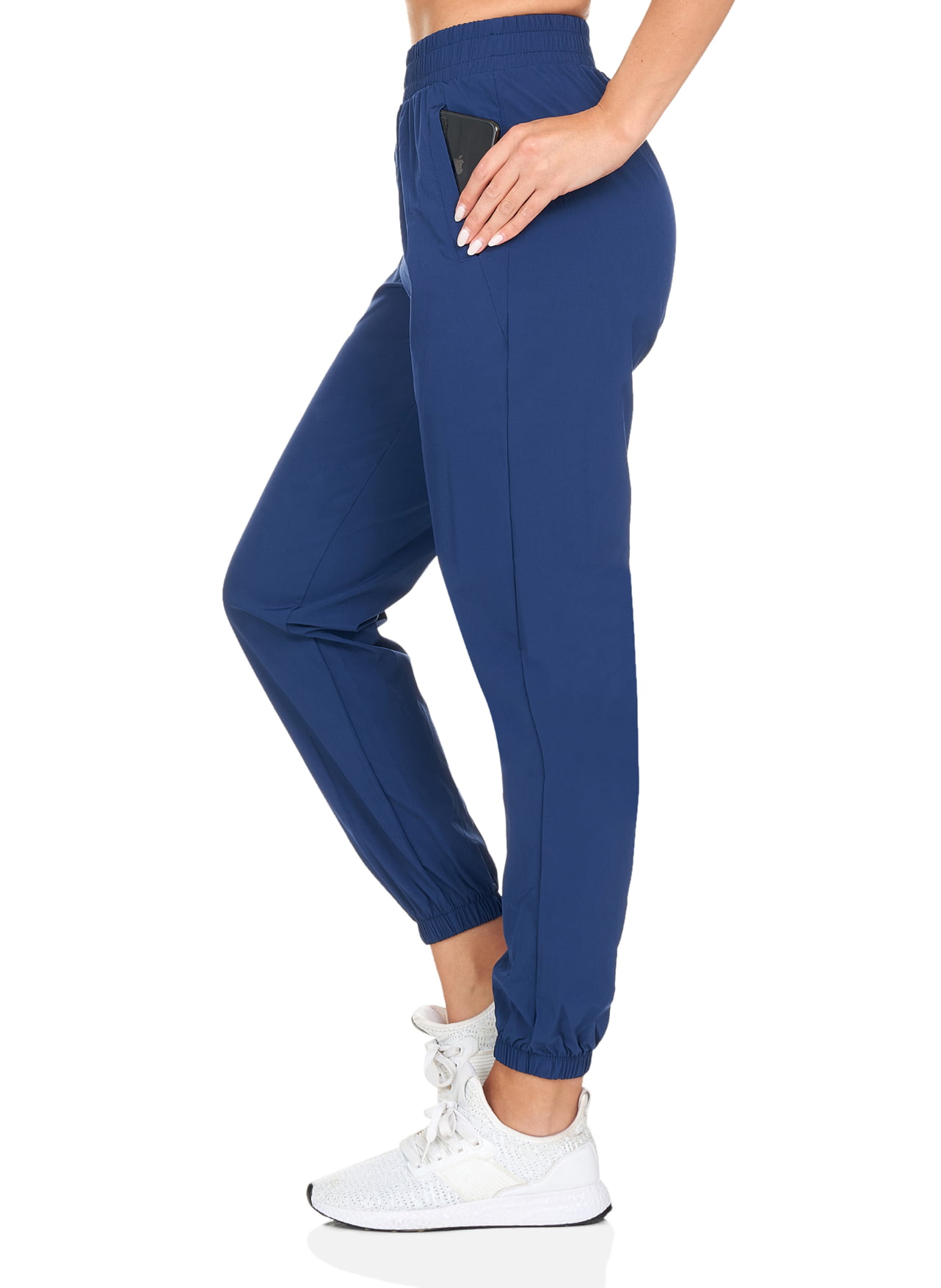 Women's Full Length Woven Jogger Pants With Pockets