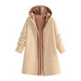 thumbnail image 1 of Women’s Full Length Zip Up Hooded Jacket Sherpa Lined Fleece Flannel Long Sleeve Warm Winter Coat with Pockets Casual Outerwear,Khaki,XL, 1 of 6