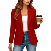 Women's Full Lined Blazer Single Button Notch Lapel Flap Pockets