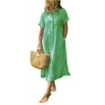 thumbnail image 1 of Women's Full Size Plus Size Striped Button Front Midi Dress with Pockets Not Lined 100% Polyester Comfortable Daily Wear, 1 of 14