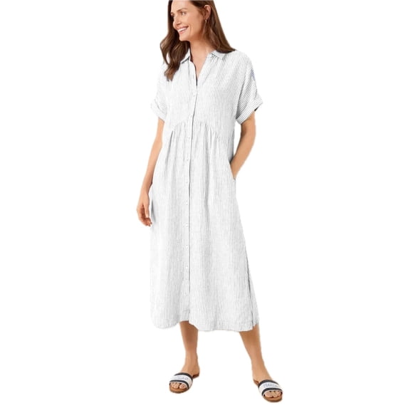 Women's Full Size Plus Size Striped Button Front Midi Dress with Pockets Not Lined 100% Polyester Comfortable Daily Wear