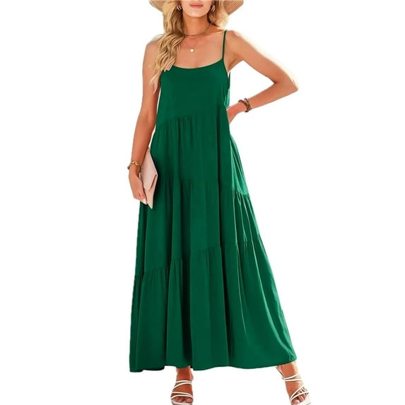 Women's Full Size Ruched Tiered Spaghetti Strap Dress Polyester % with Moderate Stretch and Elegant Silhouette