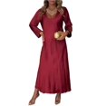 thumbnail image 1 of Women's Full Size V Neck Long Sleeve Midi Dress 95% Polyester 5% Spandex Not Lined Classic Everyday Easy Care Wear, 1 of 12