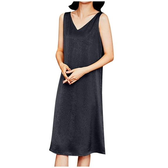 Women's Full Slip for Under Dresses Long Sleeveless Nightgown Cami Dress Fashion Solid Color Sleep Dress