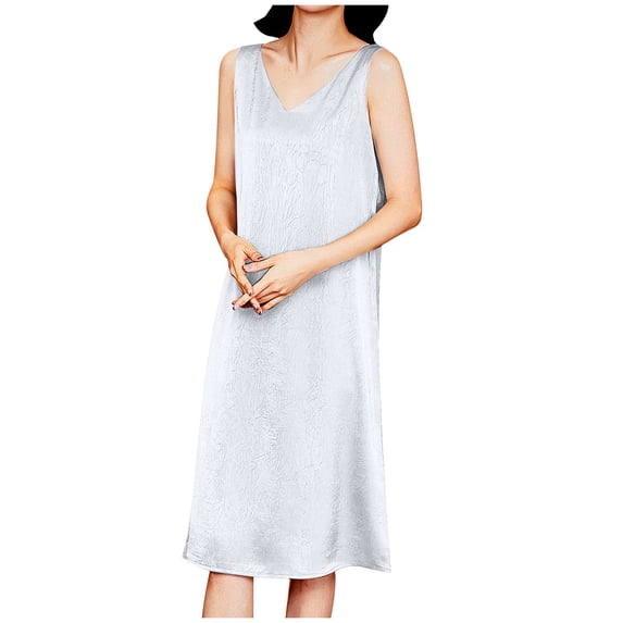 Women's Full Slip for Under Dresses Sexy Long Sleeveless Nightgown Cami Dress Fashion Solid Color Sleep Dress