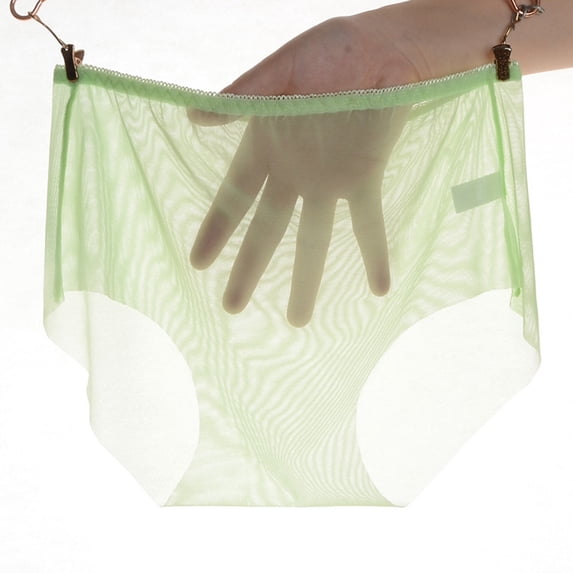 Women's Full Transparent Seamless Mesh Low Waist Crotch Underwear Large Panties, XL, Green