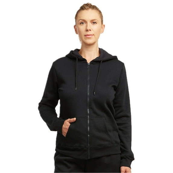 Women’s Full Zip Cotton Fleece Hooded Sweatshirt (Black, Large)