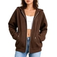 thumbnail image 1 of Women's Full Zip Fashion Hoodie, Oversized Long Sleeve Hooded Sweatshirt with Pockets, Casual Cute Zip Up Hoodies, Brown, M, 1 of 6