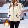 thumbnail image 1 of Women's Full Zip Fleece Jacket, Stand Collar Plush Top, Long Sleeve Soft Outerwear, Lightweight Cardigan with Pockets, Casual Winter Coat, Autumn Comfort Wear White XXXL, 1 of 6