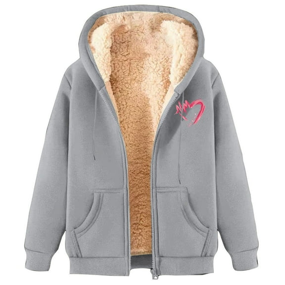 Women's Full Zip Fleece Lined Thickened Warm Hooded Sweatshirt, All Seasons Casual Jacket with Front Pockets for Daily Wear, Outdoor Activities and Winter Comfort Grey XXXXXL