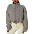 thumbnail image 1 of Women's Full Zip Fleece Short Jacket Warm Winter Long Sleeve Stand Collar Sherpa Crop Coat, 1 of 5
