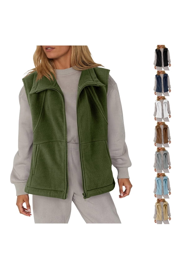 Women's Full Zip Fleece Winter Warm Sleeveless Jacket Gilet Vest With Pockets Thermal Thickened Outerwear for Cold Weather | CSEONE,Green XL