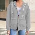 thumbnail image 1 of Women's Full Zip Hooded Sweatshirt with Drawstring, Soft Cotton Blend Casual Pullover with Front Pockets, Oversized Streetwear Jacket for Autumn Winter, Lounge Wear and Daily Activities Grey M, 1 of 6