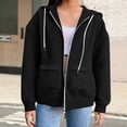 thumbnail image 1 of Women's Full Zip Hooded Sweatshirt with Drawstring, Soft Cotton Blend Casual Pullover with Front Pockets, Oversized Streetwear Jacket for Autumn Winter, Lounge Wear and Daily Activities Black L, 1 of 6