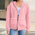 thumbnail image 1 of Women's Full Zip Hooded Sweatshirt with Drawstring, Soft Cotton Blend Casual Pullover with Front Pockets, Oversized Streetwear Jacket for Autumn Winter, Lounge Wear and Daily Activities Pink L, 1 of 7