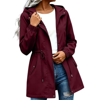 Women's Full Zip Hooded Windbreaker Jacket Long Sleeve Summer Hiking Travel Coats Longline Mid Thigh Drawstring Waist Outerwear