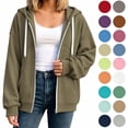 thumbnail image 1 of Women's Full Zip Hoodie, Oversized Long Sleeve Hooded Sweatshirt with Pockets, Casual Lightweight Zip Up Jacket, 1 of 7