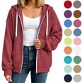 thumbnail image 1 of Women's Full Zip Hoodie, Oversized Long Sleeve Hooded Sweatshirt with Pockets, Casual Lightweight Zip Up Jacket, 1 of 7