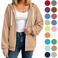 thumbnail image 1 of Women's Full Zip Hoodie, Oversized Long Sleeve Hooded Sweatshirt with Pockets, Casual Lightweight Zip Up Jacket, 1 of 7