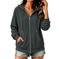 thumbnail image 1 of Women's Full Zip Hoodie Thicked, Oversized Long Sleeve Hooded Sweatshirt with Pockets, Womens Zip Up Hoodies with Hoods, Dark Gray, S, 1 of 6