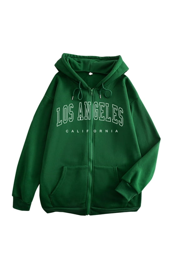 Women's Full-Zip Hoodie with Letter Print, Long Sleeve Casual Sweatshirt with Pockets, [Color], [Size]