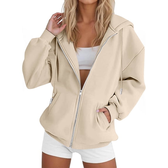 CHUMUD Women's Full Zip Hoodies Lightweight Drawstring Hooded Sweatshirts Long Sleeved Regular Tops with Pockets 2025 Fall Winter Coat