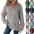 thumbnail image 1 of Women's Full Zip Up Hoodies Waffle Knit Long Sleeve Sweatshirt Tops | Essentials Hoodie, Fall Fashion Clothes 2026, Oversized Hooded Tops, Jacket Coat for Women Gray XXL, 1 of 6