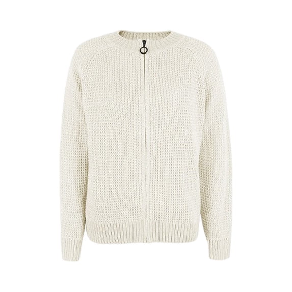 Women's Full Zip Knit Cardigan Sweater, Long Sleeve Relaxed Fit Crew Neck Layering Top for Casual Everyday Wear