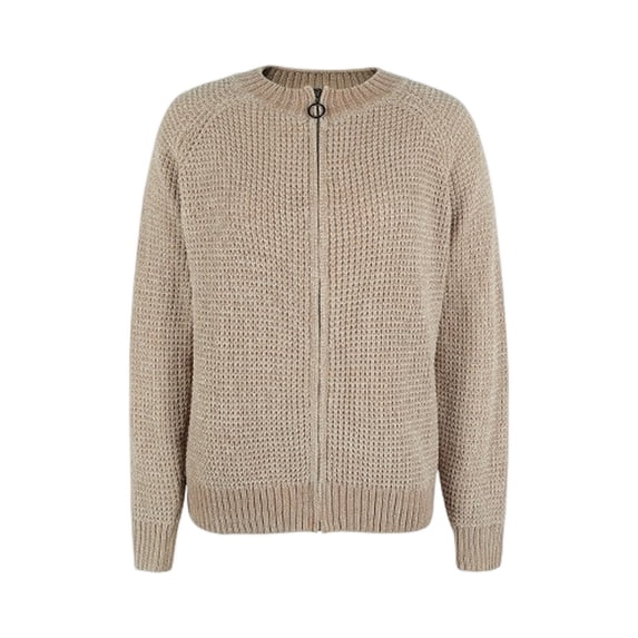 Women's Full Zip Knit Cardigan Sweater, Long Sleeve Relaxed Fit Crew Neck Layering Top for Casual Everyday Wear