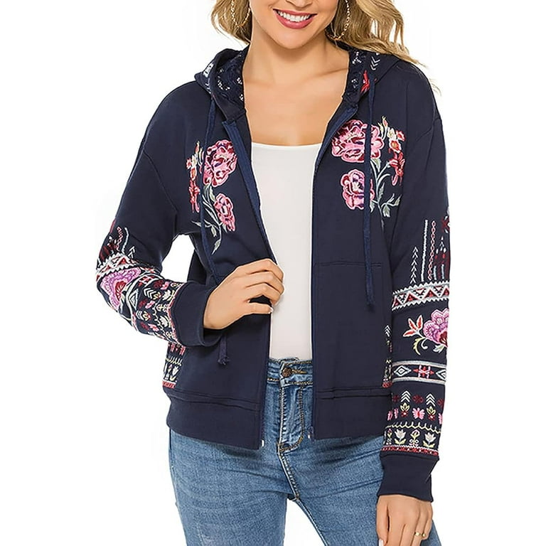Embroidered Long Sleeve Zip Coat Embroidered Long Sleeve Zip Coat