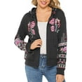 thumbnail image 1 of Women's Full Zip Long Sleeve Embroidered Sweatshirt Floral Boho Embroidered Mexican Hoodie Fall Winter Coat Tops Jackets, 1 of 6