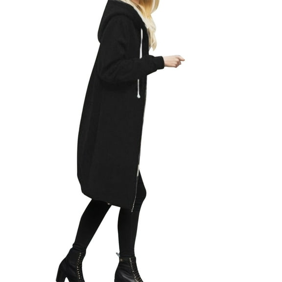 Women's Full Zip Longline Sweatshirt Hooded Outdoor Warm Softshell Jacket Cozy Casual Outerwear