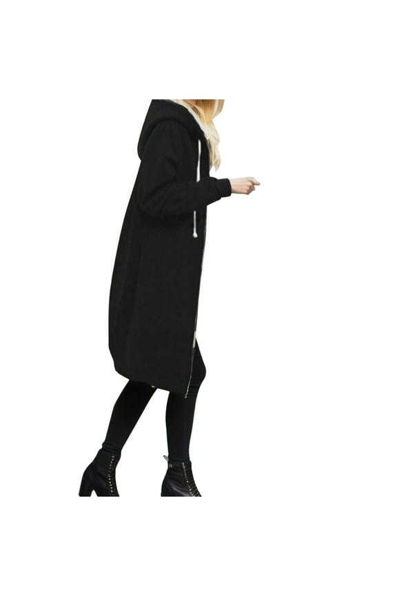 Women's Full Zip Longline Sweatshirt Hooded Outdoor Warm Softshell Jacket Cozy Casual Outerwear