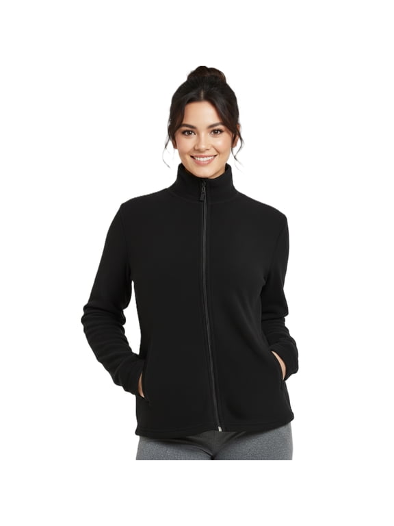 Women's Full-Zip Polar Soft Fleece Jacket, Black M, 1 Pack