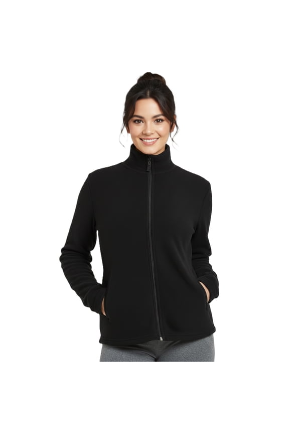 Women's Full-Zip Polar Soft Fleece Jacket, Black S, 1 Pack