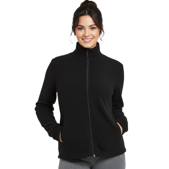 Women's Full-Zip Polar Soft Fleece Jacket, Black XL, 1 Pack
