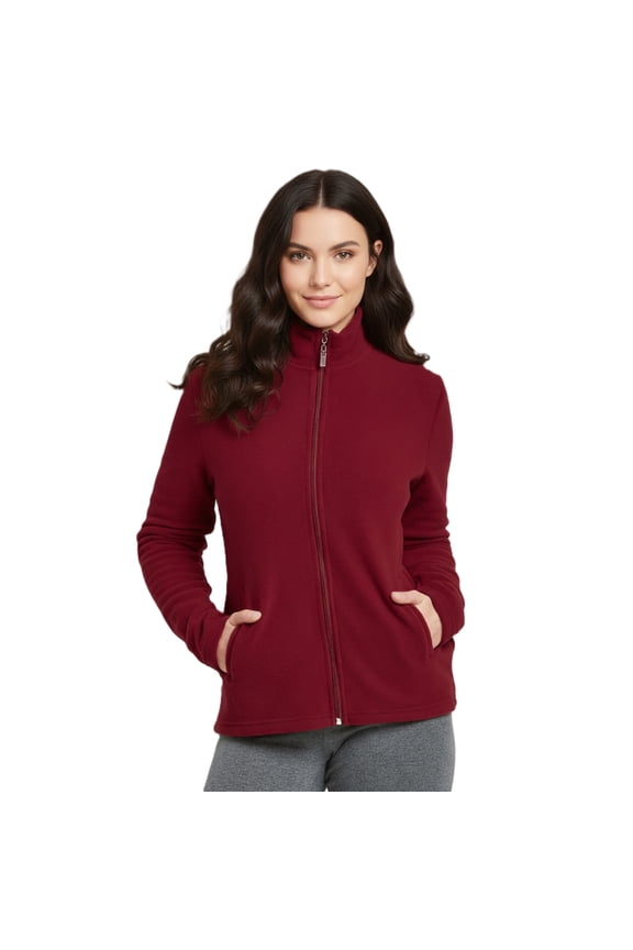 Women's Full-Zip Polar Soft Fleece Jacket, Burgundy 2XL, 1 Pack