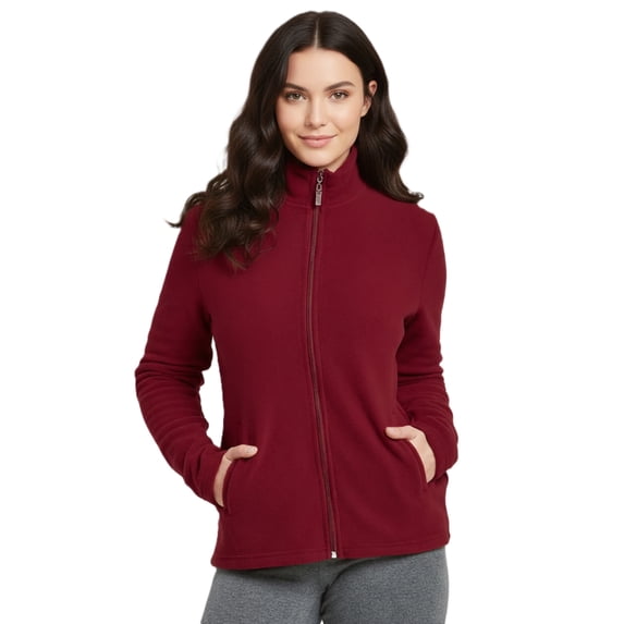 Women's Full-Zip Polar Soft Fleece Jacket, Burgundy 2XL, 1 Pack