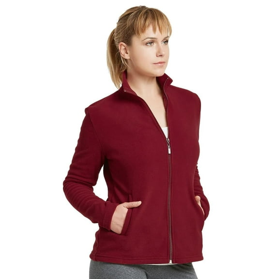 Women's Full-Zip Polar Soft Fleece Jacket, Burgundy L, 1 Pack