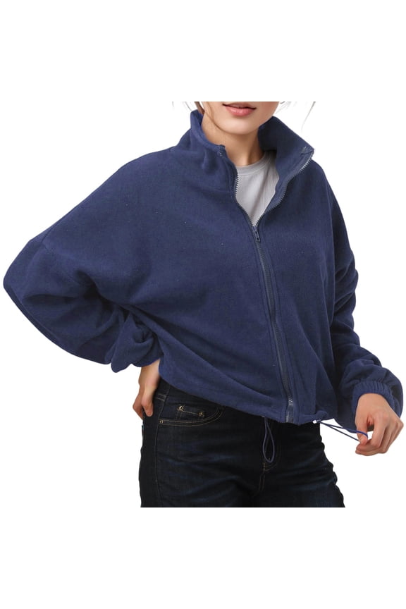 Women's Full Zip Short Jacket Warm Winter Long Sleeve Stand Collar Coat