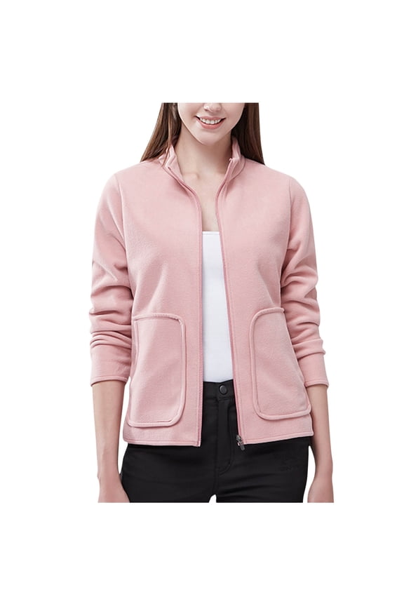 Women's Full Zip Soft Fleece Jacket Outdoor Casual Coat with Pockets Long-Sleeve Fall Winter Warm Outerwear Grandma Zip up Sweatshirt S-184 Pink-a 3XL