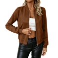thumbnail image 1 of Women's Full Zip Suede Jacket Lightweight Long Sleeve Casual Coat, 1 of 8