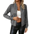 thumbnail image 1 of Women's Full Zip Suede Jacket Lightweight Long Sleeve Casual Coat, 1 of 8