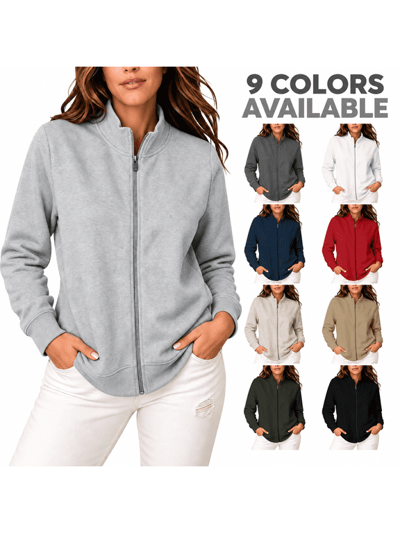 Women's Sweatshirt, Long Sleeve Stand Collar Zipper with Pockets