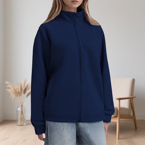 Women's Full-Zip Sweatshirts Youth Fall Winter Jacket (Navy S)