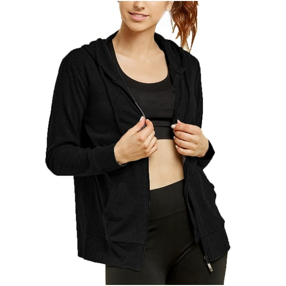 Women's Full Zip Up Active Yoga Gym Casual Jacket Everyday Hoodie Sweatshirt (Black, Large)