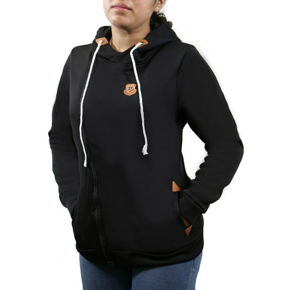 Women's Full Zip-Up Casual Black Hooded Jacket Sweatshirt