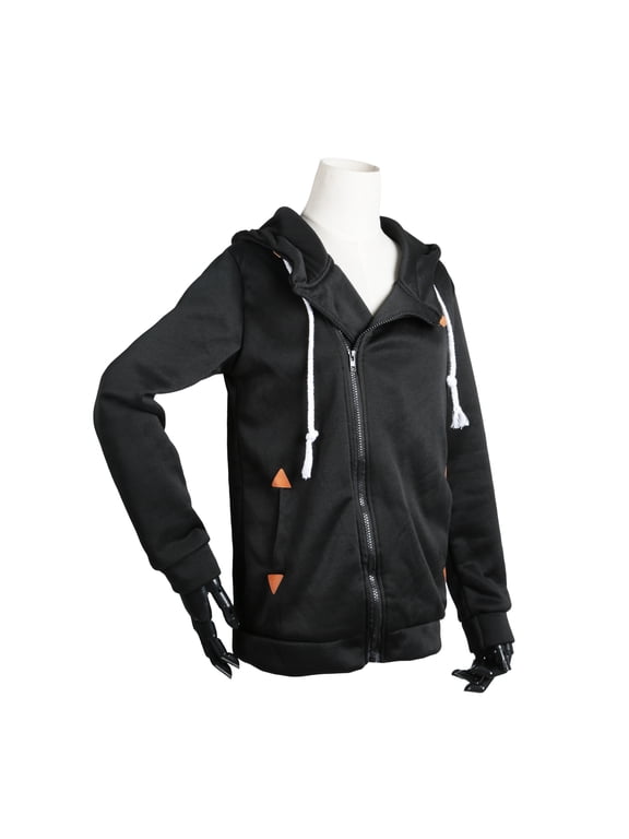 Women's Full Zip-Up Fleece-Lined Hoodie Sweatshirt, Brushed Inner Long Sleeve Jacket with Drawstring Hood, Black Size L